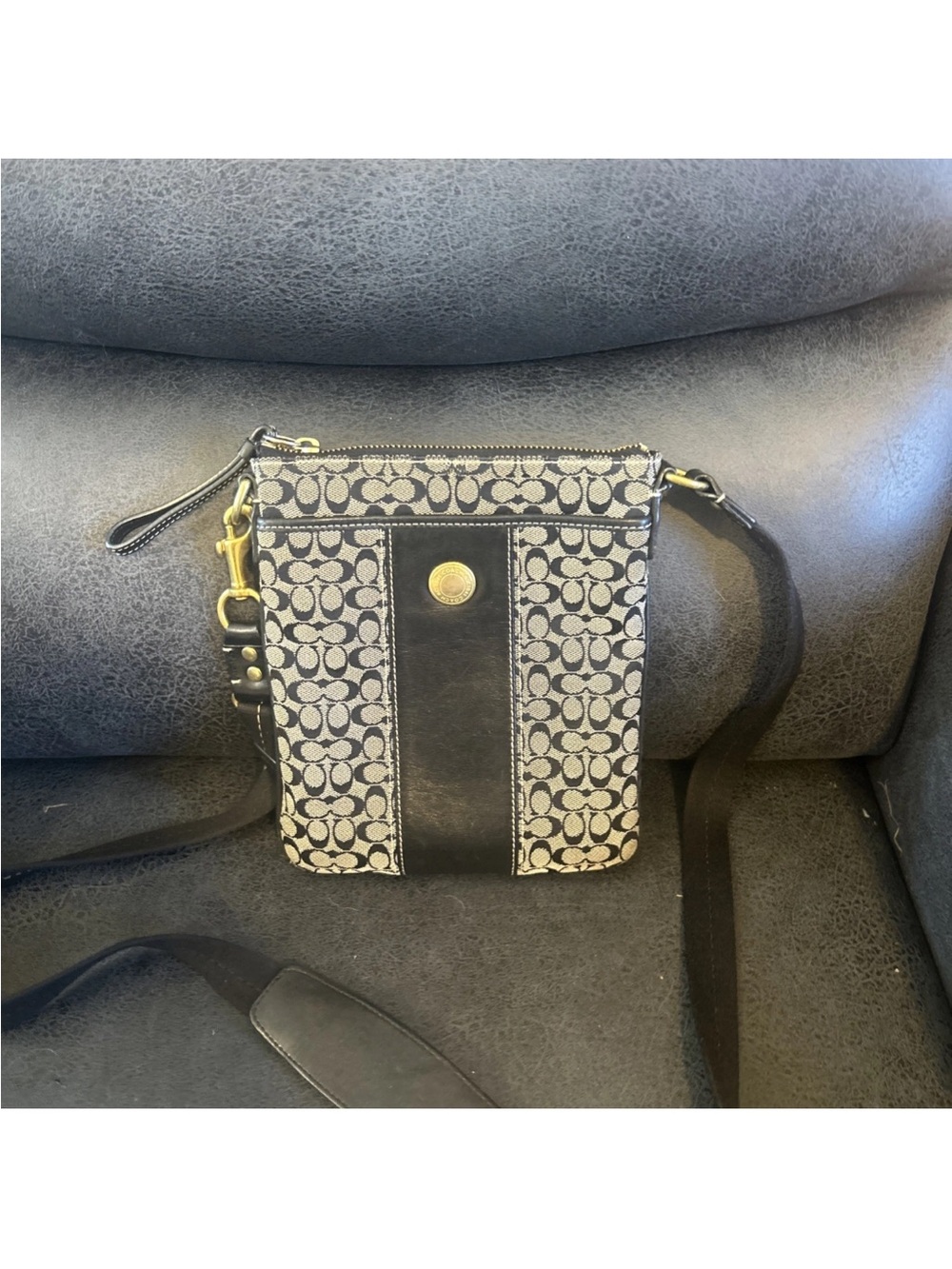 Coach Monogram Crossbody Bag in Navy and Gray